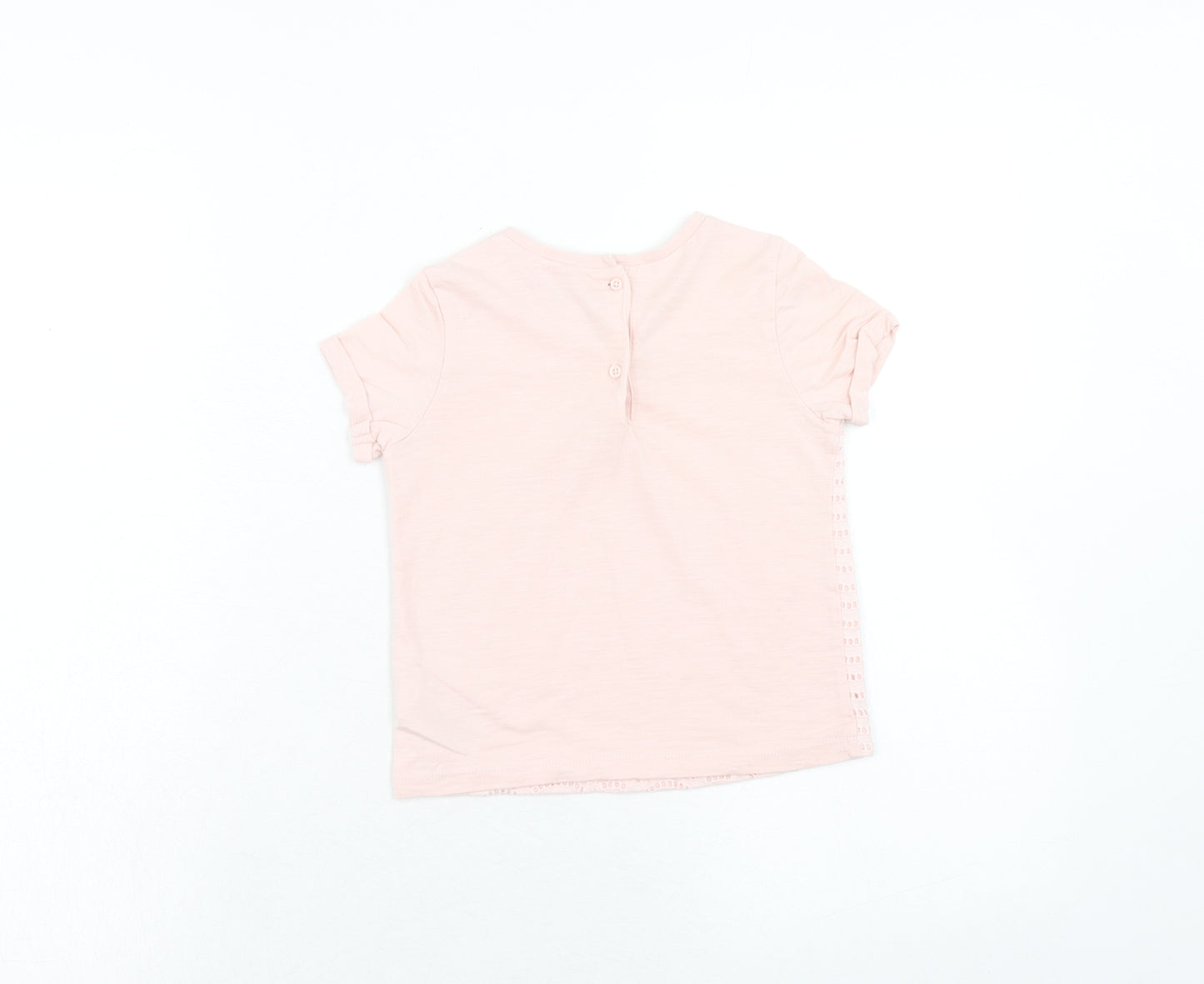 NEXT Girls Pink Cotton Basic T-Shirt Size 3-4 Years Round Neck Button