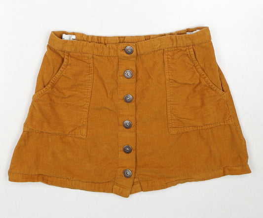 Very Girls Yellow Cotton Mini Skirt Size 11 Years Regular Button