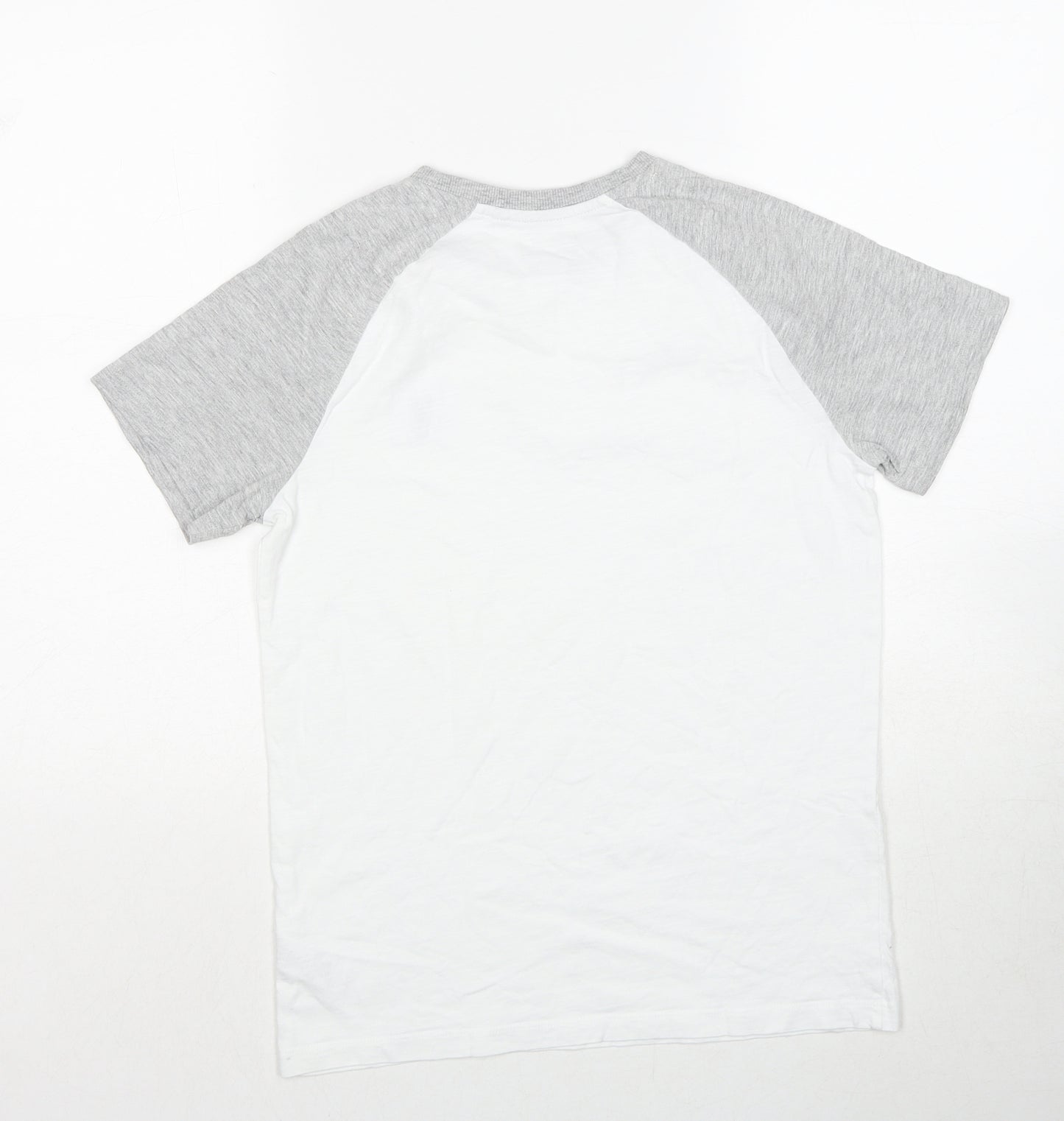 NEXT Boys White Colourblock Cotton Basic T-Shirt Size 13 Years Round Neck Pullover