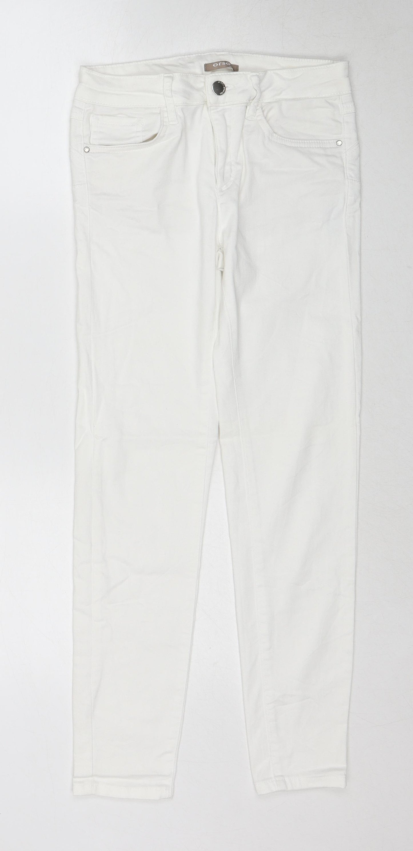 ORSAY Womens White Cotton Straight Jeans Size 6 Regular Zip