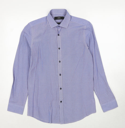 NEXT Mens Blue Check Polyester Dress Shirt Size 14.5 Collared Button