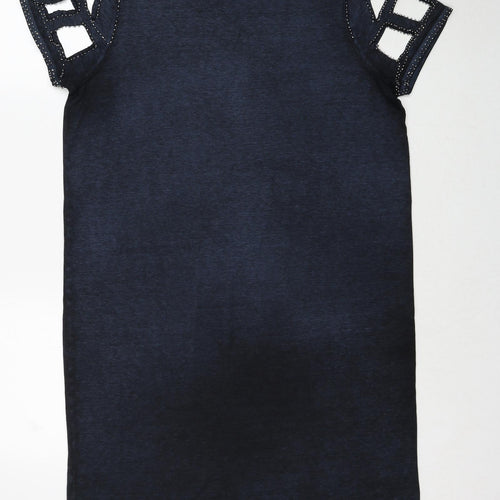 Label Lab Womens Blue Herringbone Cotton A-Line Size 12 Round Neck Pullover