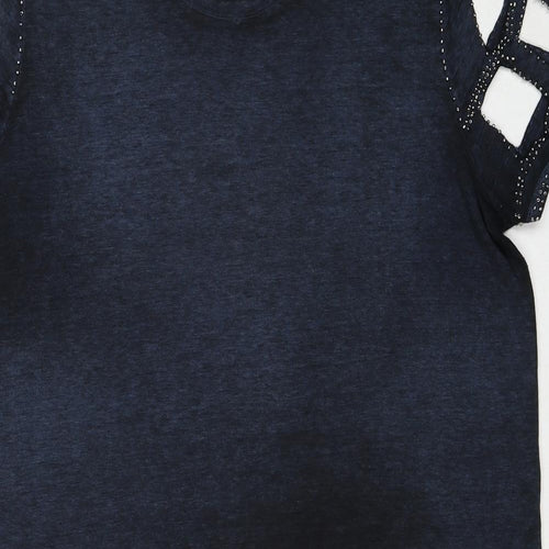 Label Lab Womens Blue Herringbone Cotton A-Line Size 12 Round Neck Pullover