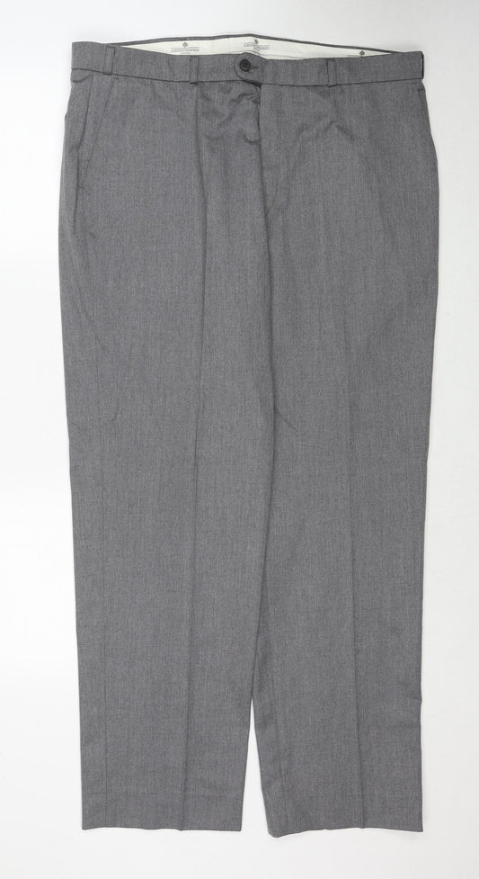 GreenWoods Mens Grey Polyester Dress Pants Trousers Size 40 in Regular Button