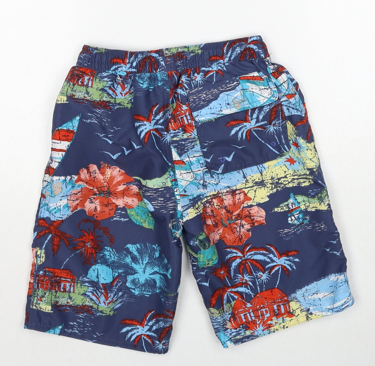 Monsoon Boys Blue Geometric Polyester Sweat Shorts Size 7-8 Years Regular Drawstring - Swim Short