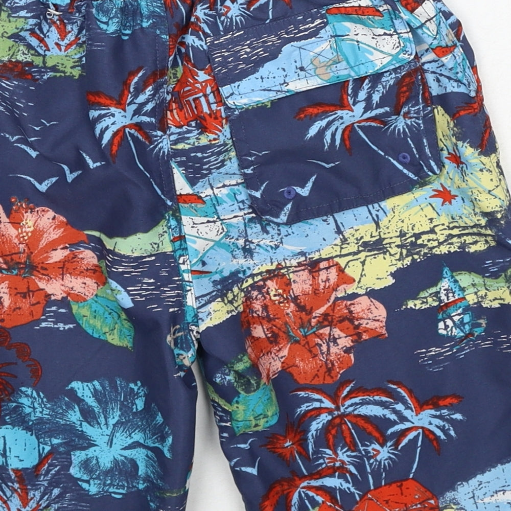 Monsoon Boys Blue Geometric Polyester Sweat Shorts Size 7-8 Years Regular Drawstring - Swim Short