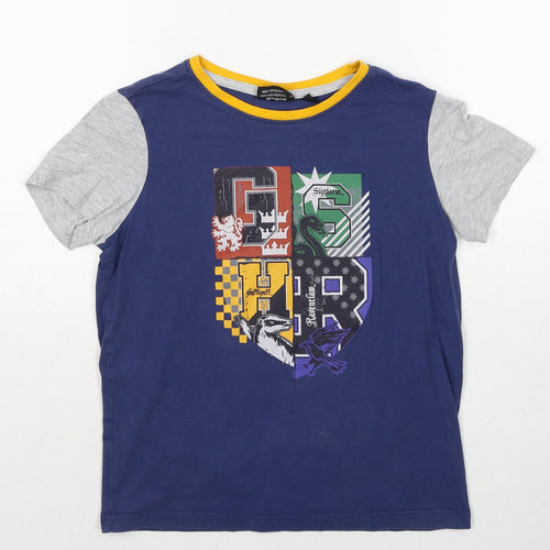 Harry Potter Boys Blue Cotton Basic T-Shirt Size 9-10 Years Round Neck Pullover