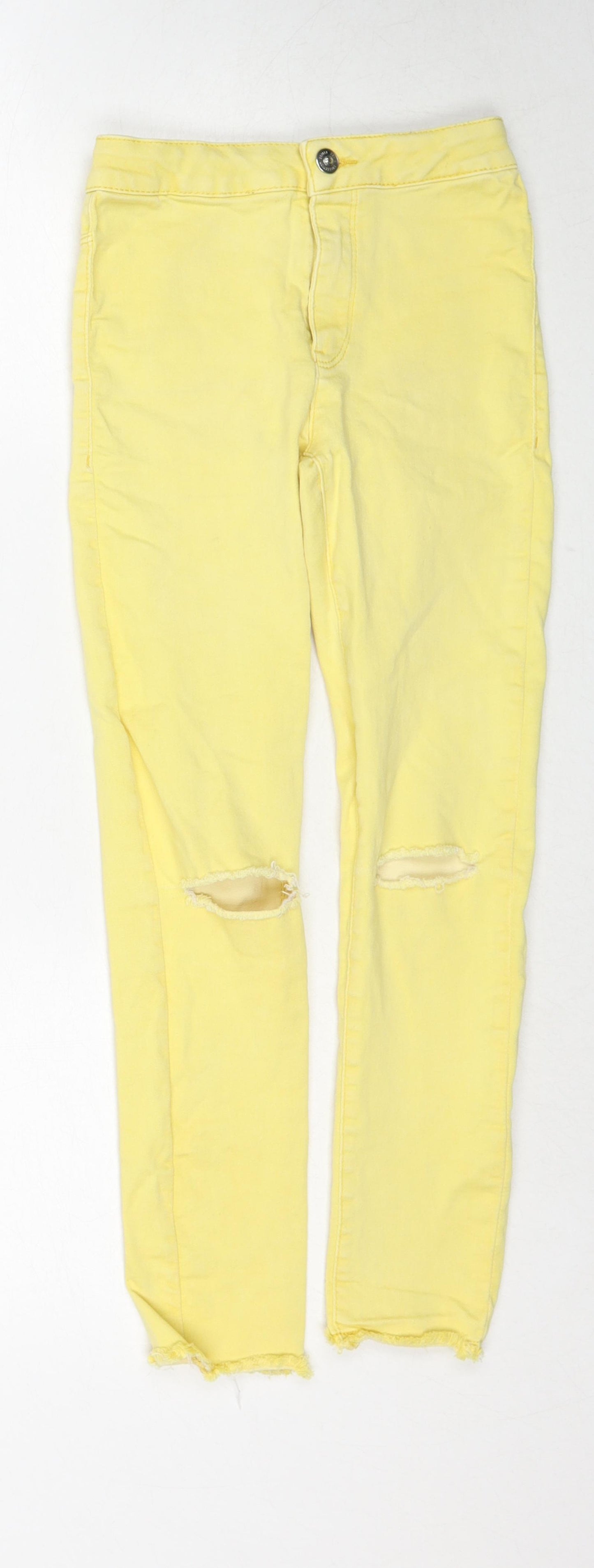 Zara Girls Yellow Cotton Straight Jeans Size 9 Years Regular Zip - Distressed