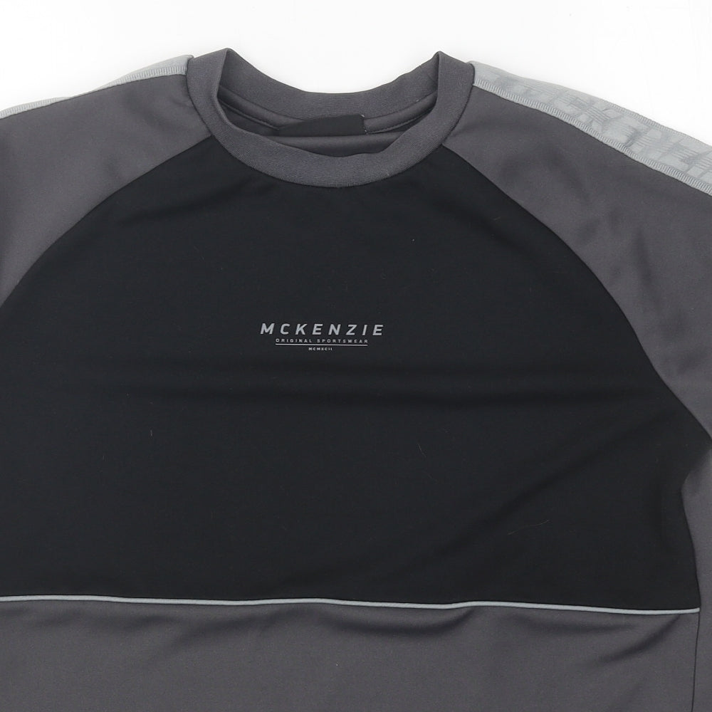 McKenzie Mens Grey Colourblock Polyester T-Shirt Size S Round Neck