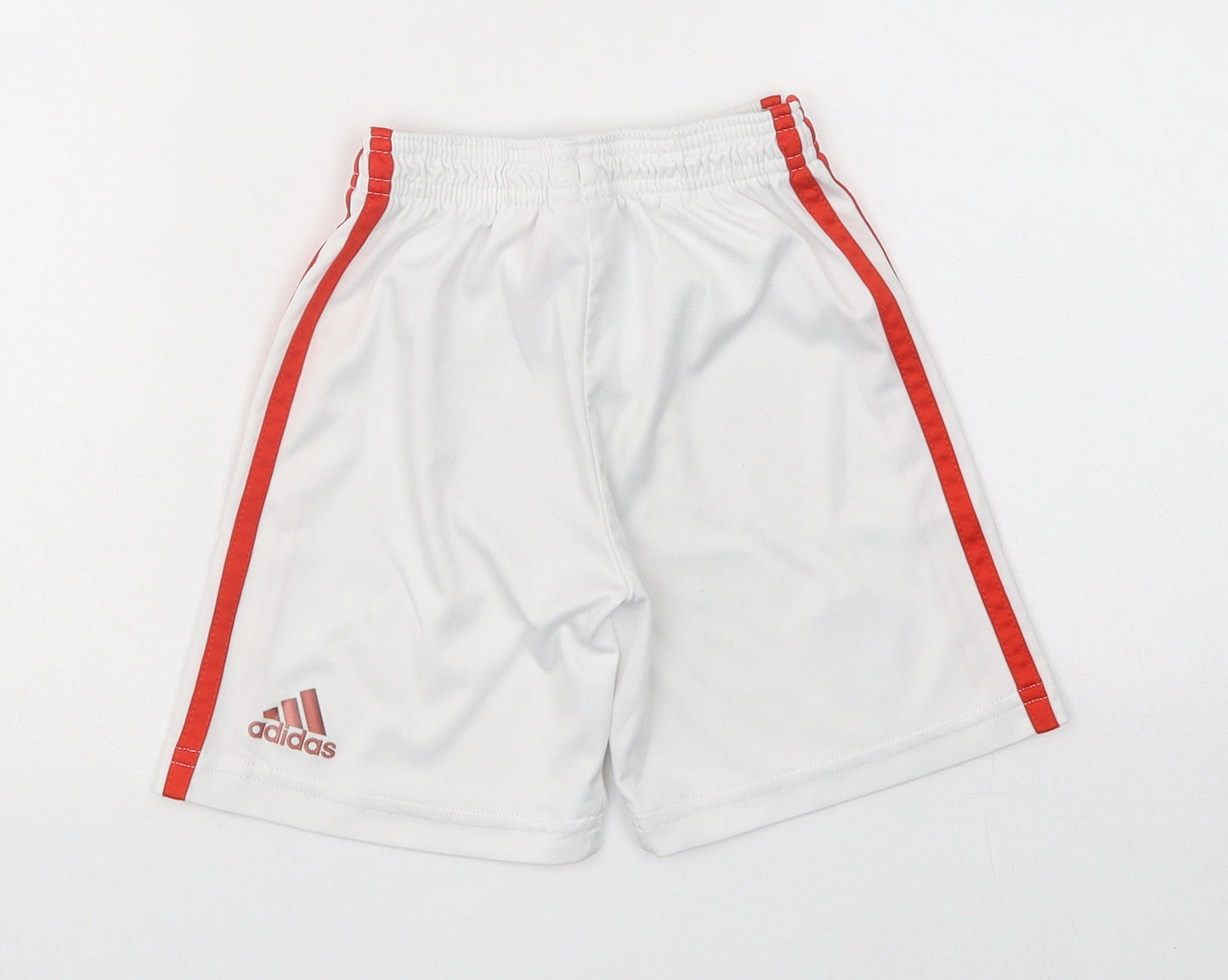 adidas Boys White Striped Polyester Sweat Shorts Size 3-4 Years Regular Drawstring - Wales