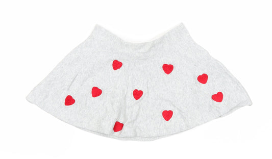 H&M Girls Grey Geometric Cotton A-Line Skirt Size 5-6 Years Regular Pull On - Heart Detail