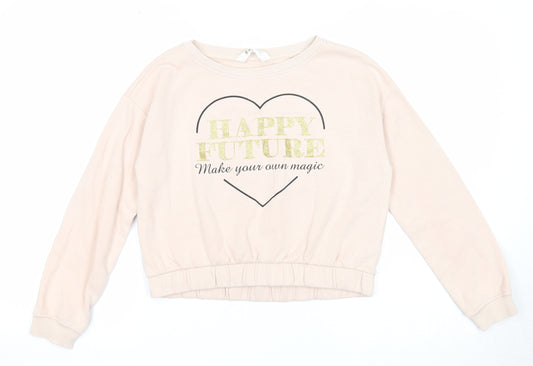 H&M Girls Pink Cotton Pullover Sweatshirt Size 11-12 Years Pullover - Happy Future Make Your Own Magic