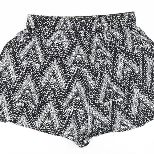 Divided Womens Black Geometric Viscose Basic Shorts Size 6 Regular Pull On - Waist 22 inches