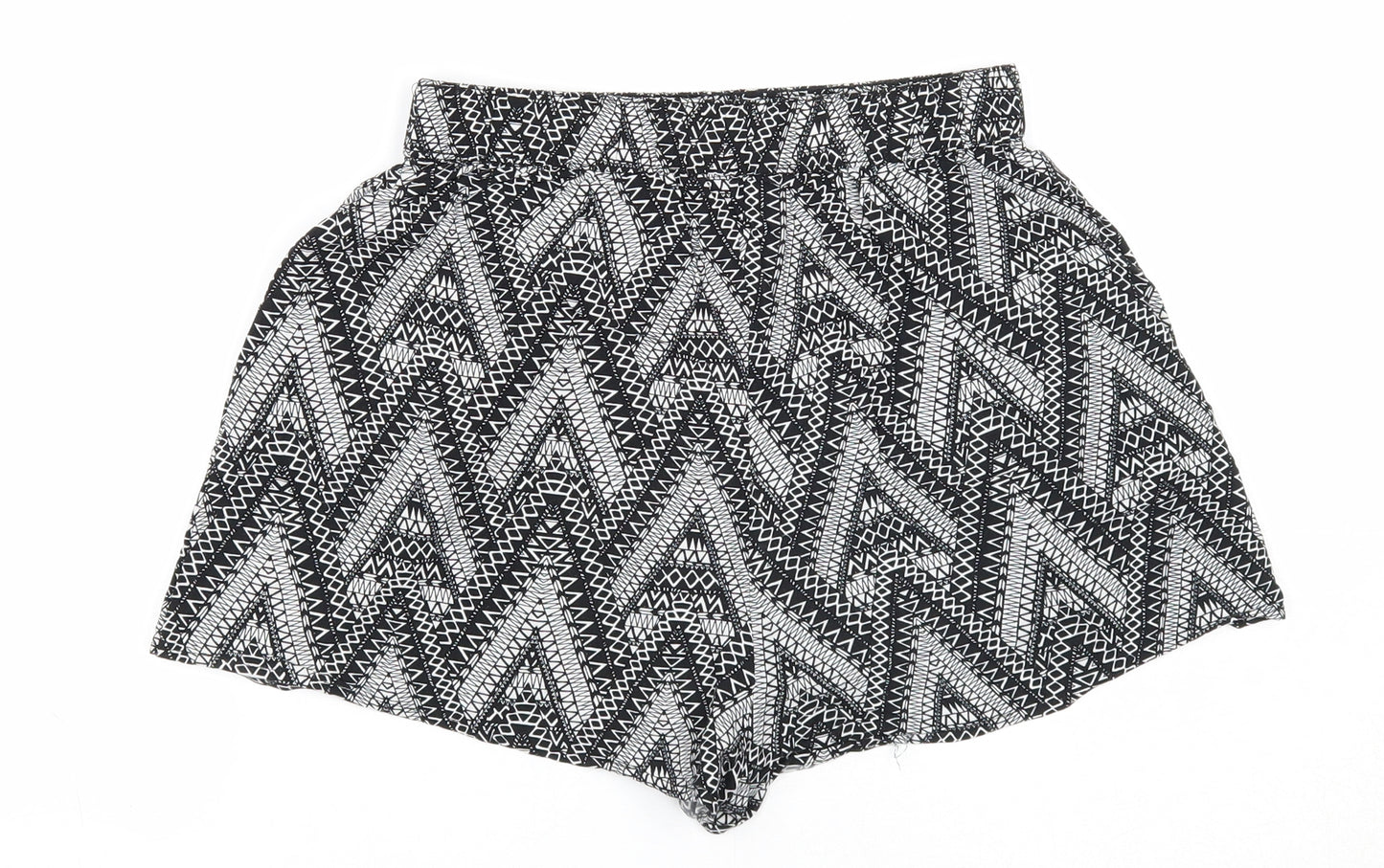 Divided Womens Black Geometric Viscose Basic Shorts Size 6 Regular Pull On - Waist 22 inches