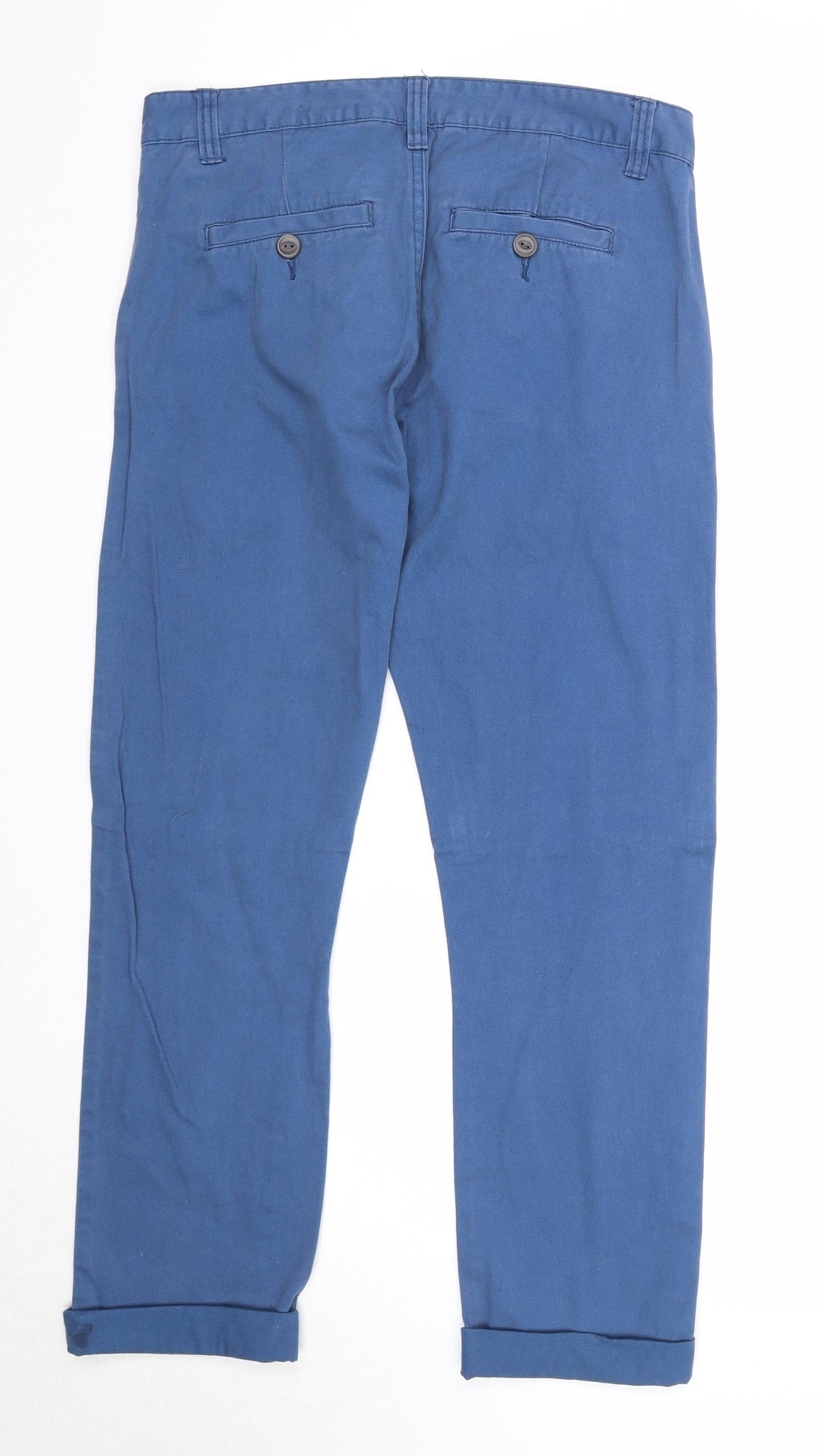 New Look Mens Blue Cotton Chino Trousers Size 32 in L32 in Slim Zip