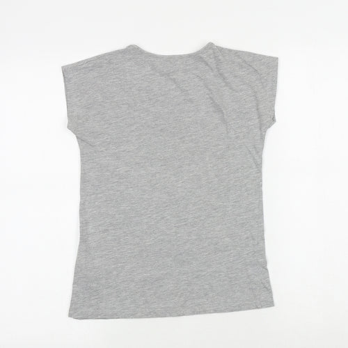 Marks and Spencer Girls Grey Cotton Basic T-Shirt Size 10-11 Years Round Neck Pullover - Part Time Mermaid