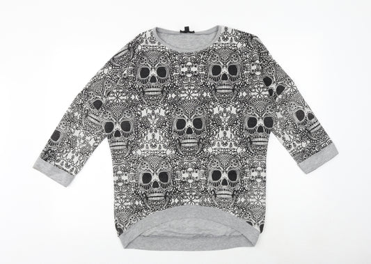 Topshop Womens Grey Geometric Cotton Pullover Sweatshirt Size 8 Pullover - Skull Pattern