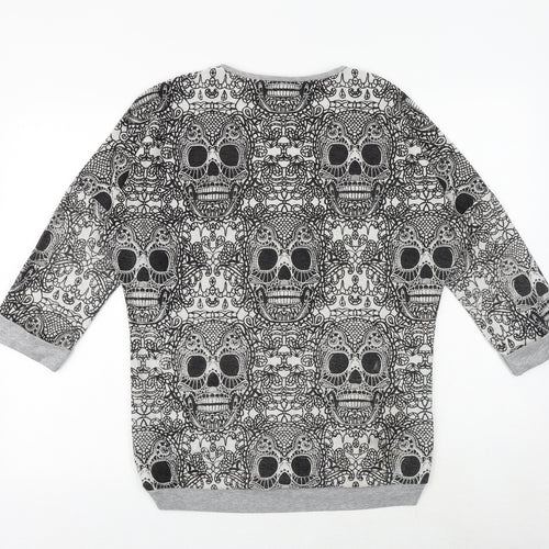 Topshop Womens Grey Geometric Cotton Pullover Sweatshirt Size 8 Pullover - Skull Pattern