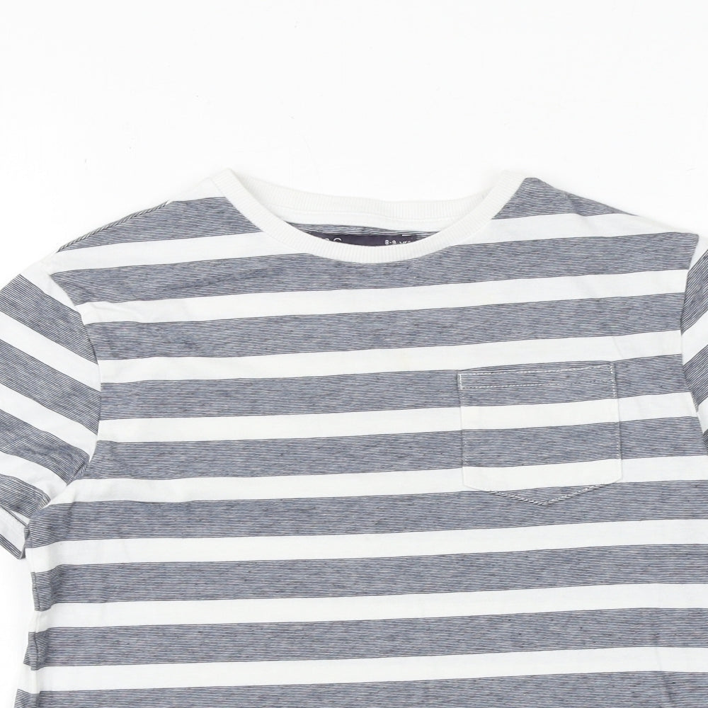 Marks and Spencer Boys Blue Striped 100% Cotton Basic T-Shirt Size 8-9 Years Round Neck Pullover