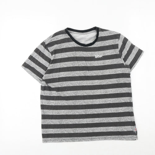 Lee Cooper Boys Grey Striped 100% Cotton Basic T-Shirt Size 9-10 Years Round Neck Pullover