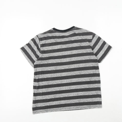 Lee Cooper Boys Grey Striped 100% Cotton Basic T-Shirt Size 9-10 Years Round Neck Pullover