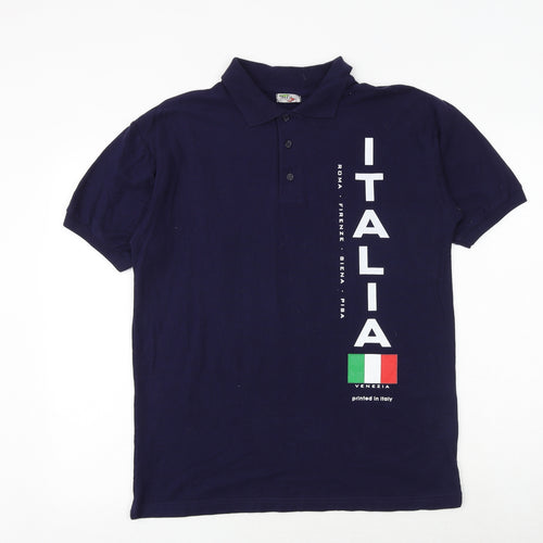 MTA Mens Blue 100% Cotton Polo Size L Collared Button - Italia
