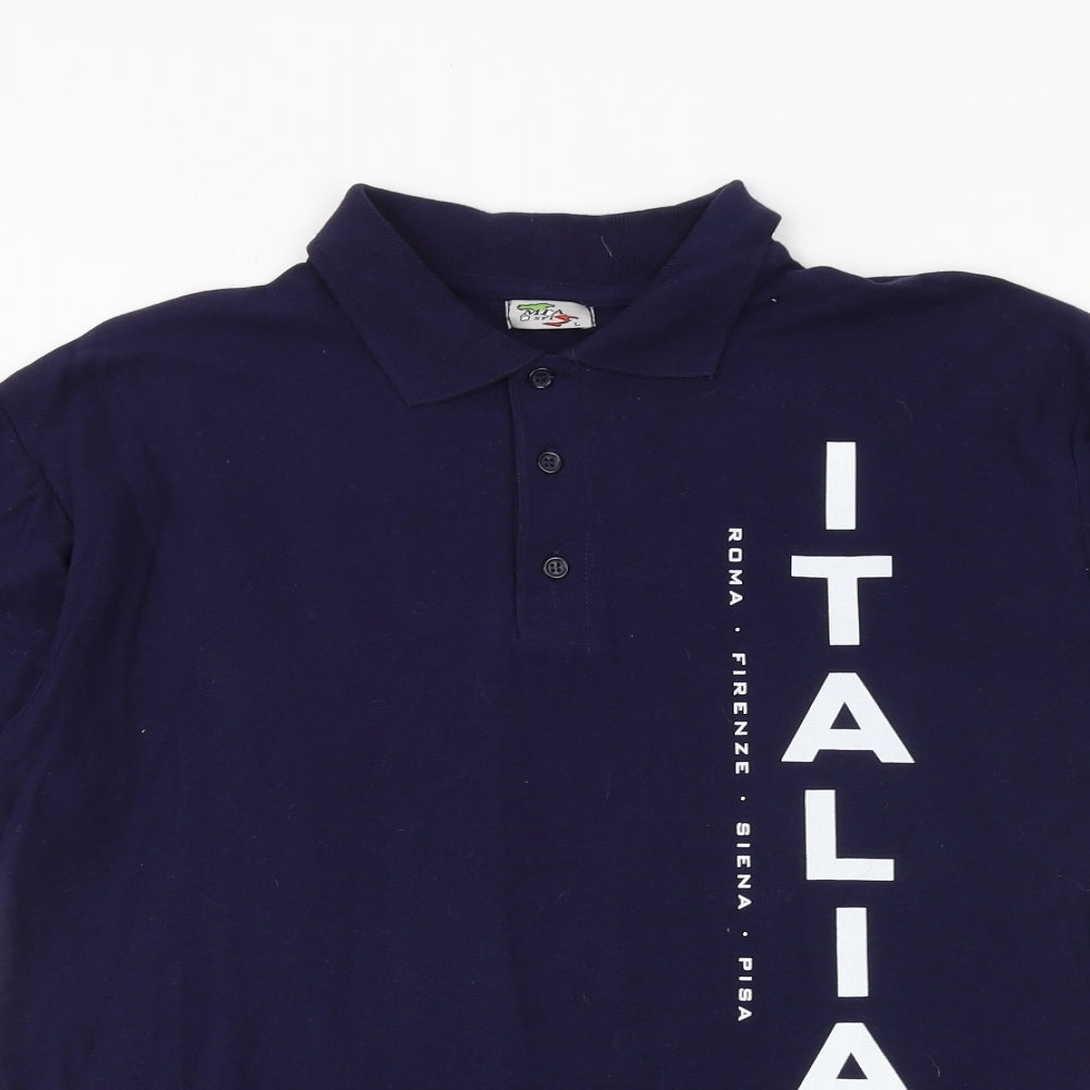 MTA Mens Blue 100% Cotton Polo Size L Collared Button - Italia