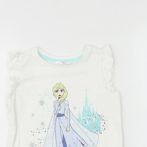 Marks and Spencer Girls White 100% Cotton Basic T-Shirt Size 7-8 Years Round Neck Pullover - Elsa Frozen