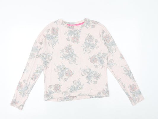 River Island Girls Pink Floral Viscose Basic T-Shirt Size 11-12 Years Round Neck Pullover