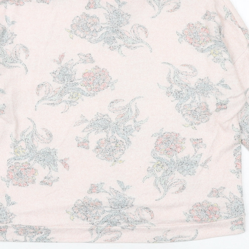River Island Girls Pink Floral Viscose Basic T-Shirt Size 11-12 Years Round Neck Pullover