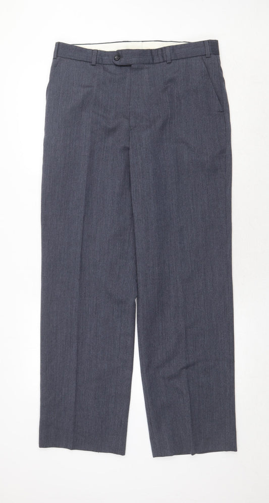 Chatsworth Mens Blue Wool Dress Pants Trousers Size 36 in Regular Zip