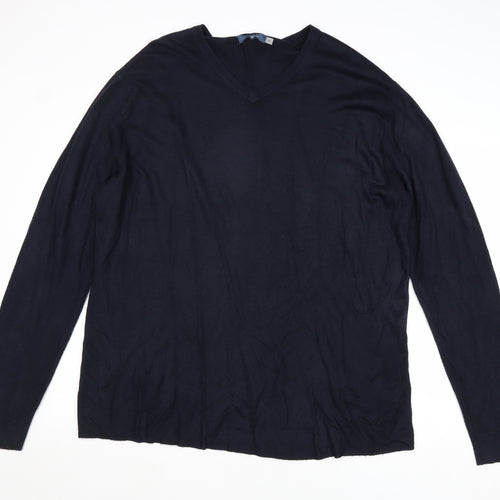Atlantic Bay Mens Blue V-Neck Acrylic Pullover Jumper Size XL Long Sleeve