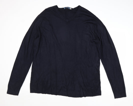 Atlantic Bay Mens Blue V-Neck Acrylic Pullover Jumper Size XL Long Sleeve