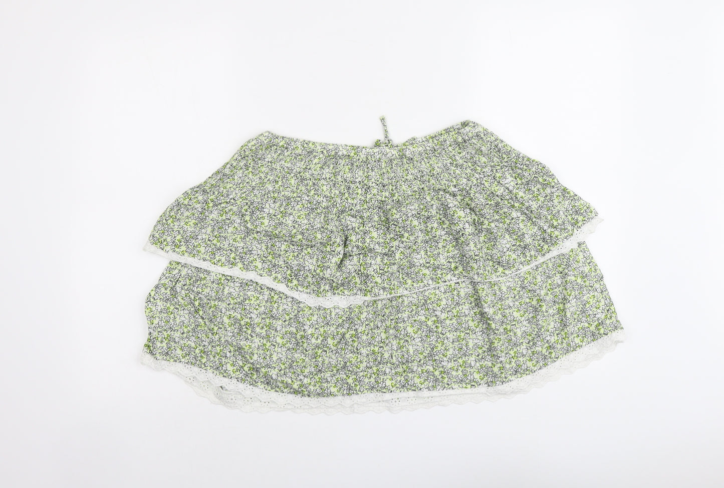 Marks and Spencer Girls Green Geometric Viscose A-Line Skirt Size 12-13 Years Regular Pull On