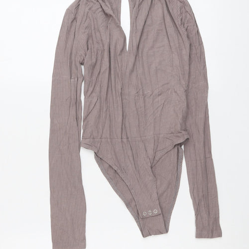 Topshop Womens Grey Viscose Bodysuit One-Piece Size 8 Snap