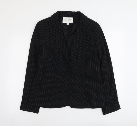 Off Shot Womens Black Pinstripe Polyester Jacket Suit Jacket Size 16
