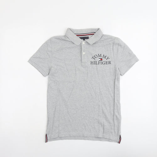 Tommy Hilfiger Boys Grey Cotton Basic Polo Size 13-14 Years Collared Button