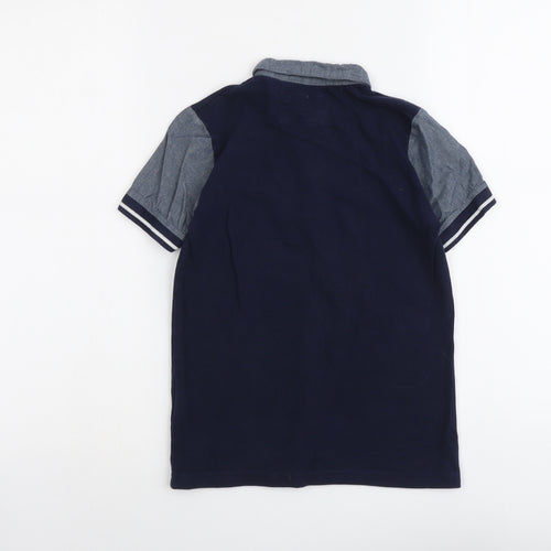 Jasper Conran Boys Blue Colourblock Cotton Basic Polo Size 8-9 Years Collared Button