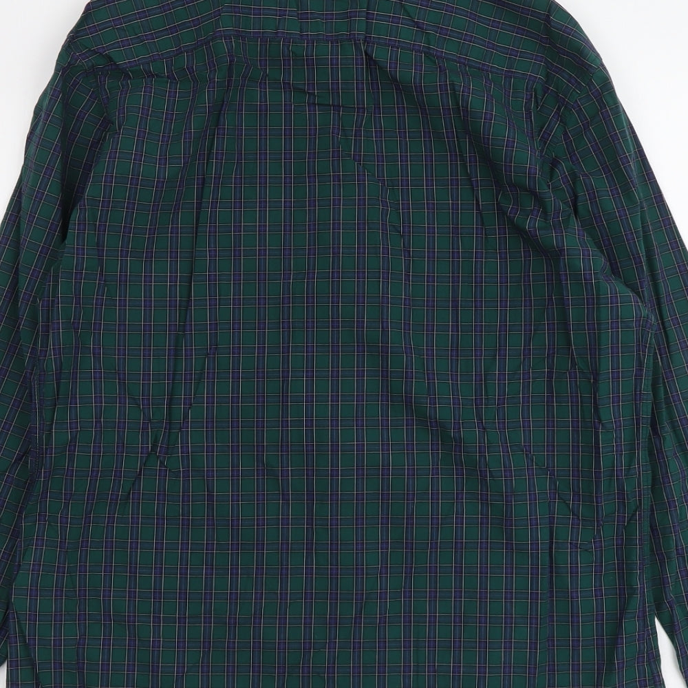 Marks and Spencer Mens Green Plaid Cotton Button-Up Size L Collared Button