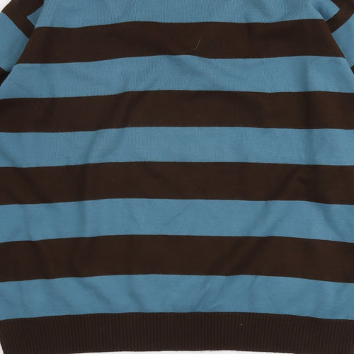NEXT Mens Brown V-Neck Striped Acrylic Pullover Jumper Size M Long Sleeve