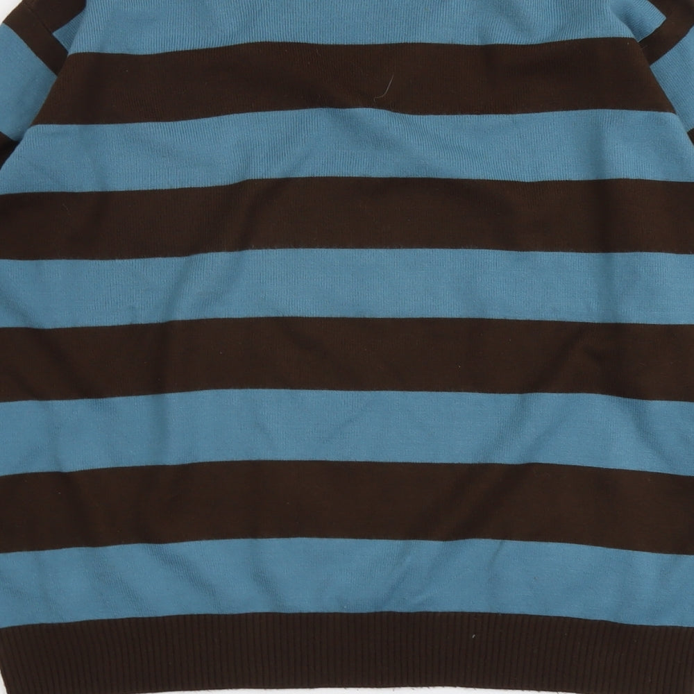 NEXT Mens Brown V-Neck Striped Acrylic Pullover Jumper Size M Long Sleeve