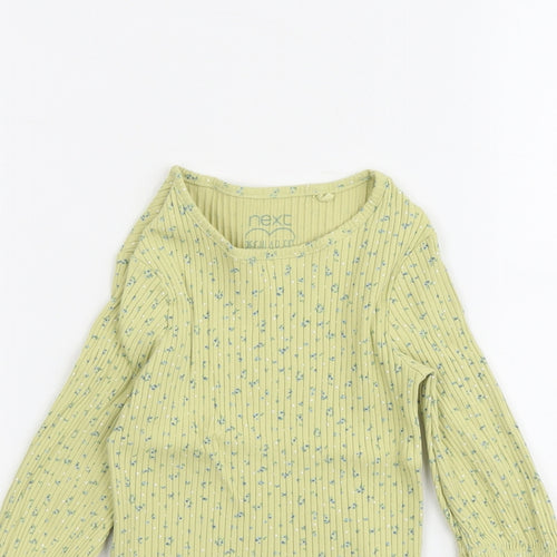 NEXT Girls Green Floral Cotton Basic T-Shirt Size 9 Years Round Neck Pullover