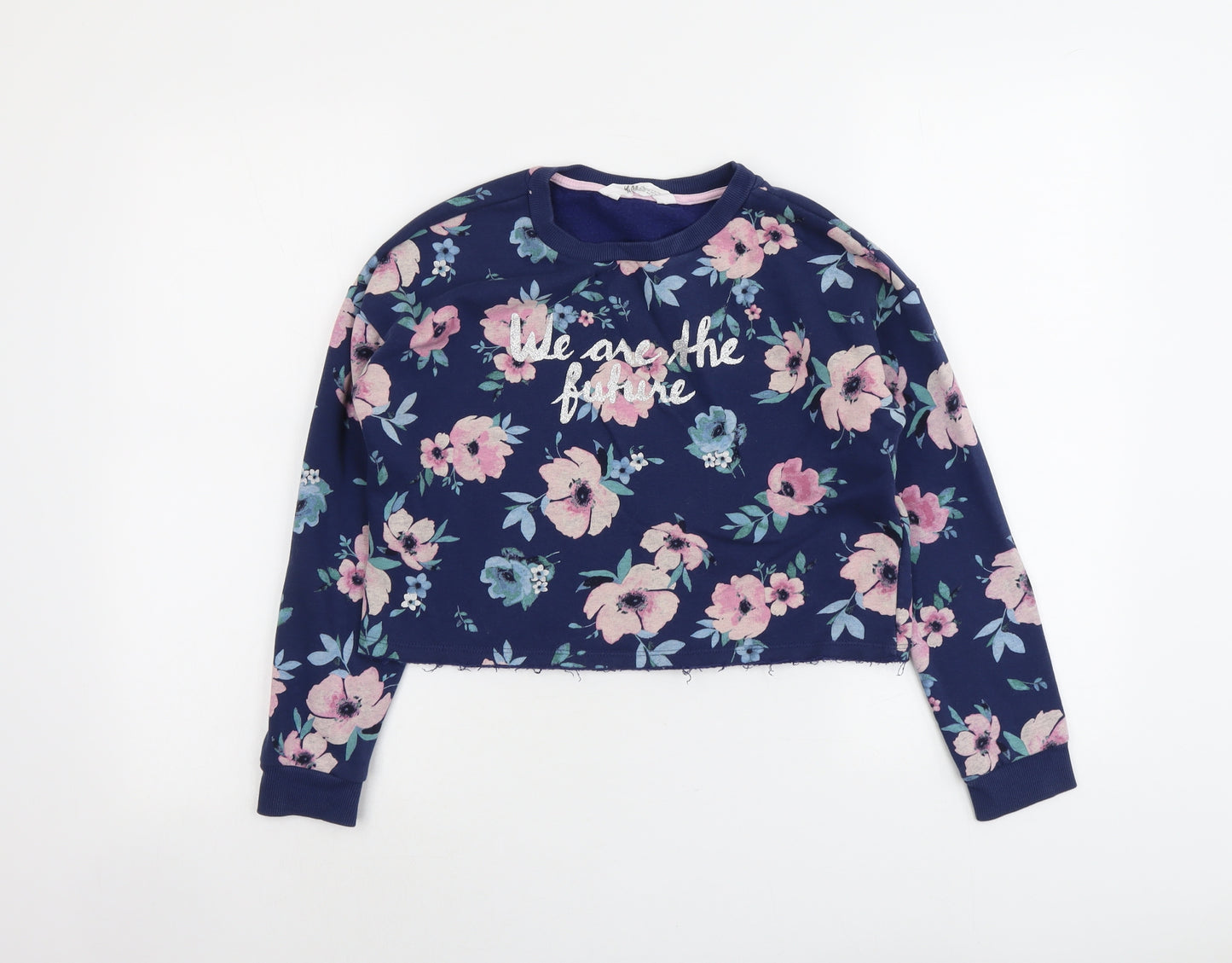 H&M Girls Blue Floral Cotton Pullover Sweatshirt Size 10-11 Years Pullover - We Are the Future