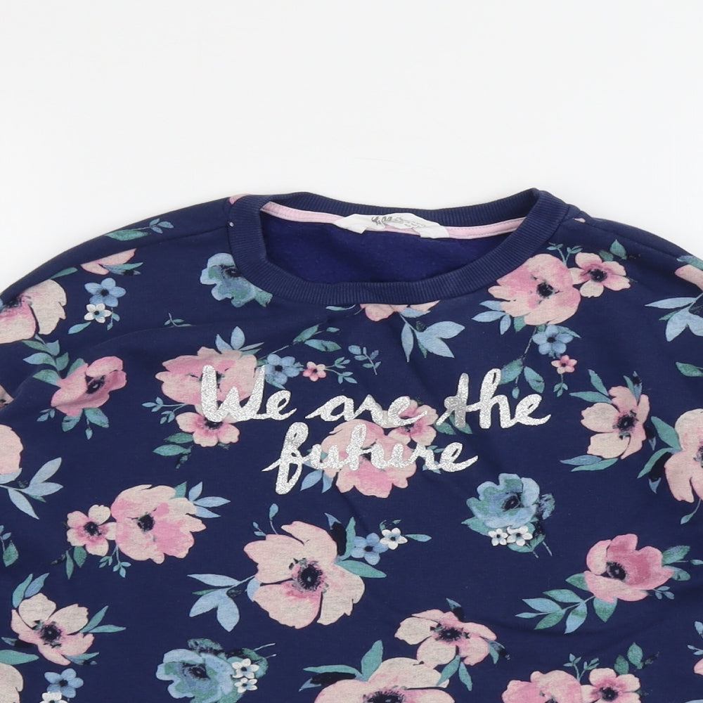 H&M Girls Blue Floral Cotton Pullover Sweatshirt Size 10-11 Years Pullover - We Are the Future