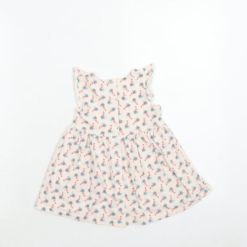 luvas Girls Pink Geometric Cotton A-Line Size 12-18 Months Round Neck Button - Bird with Flowers
