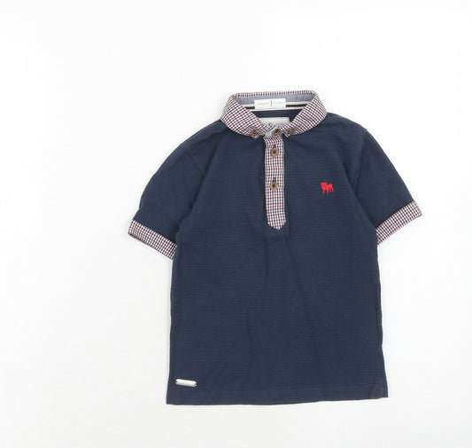 Jasper Conran Boys Blue Plaid Polyester Basic Polo Size 4-5 Years Collared Button
