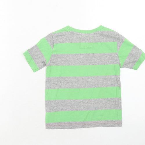 RJR.John Rocha Boys Green Striped Cotton Basic T-Shirt Size 2-3 Years Round Neck Pullover - Safari Animals