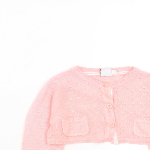 Mini Club Girls Pink Geometric Acrylic Cardigan Jumper Size 12-18 Months Button