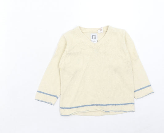 Gap Boys Ivory V-Neck Cotton Pullover Jumper Size 2 Years Pullover