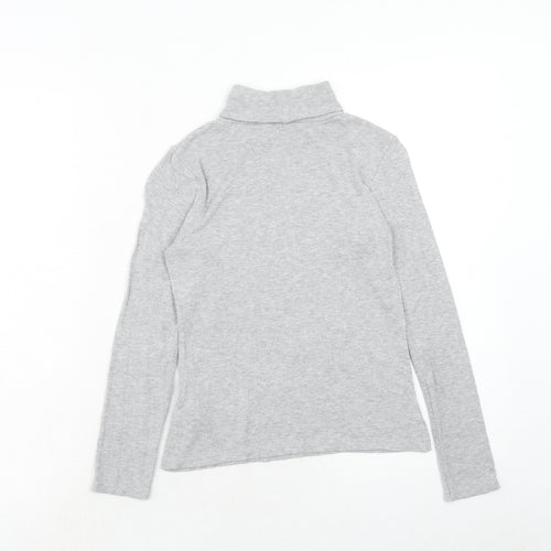 Marks and Spencer Girls Grey Viscose Pullover T-Shirt Size 9-10 Years Roll Neck Pullover